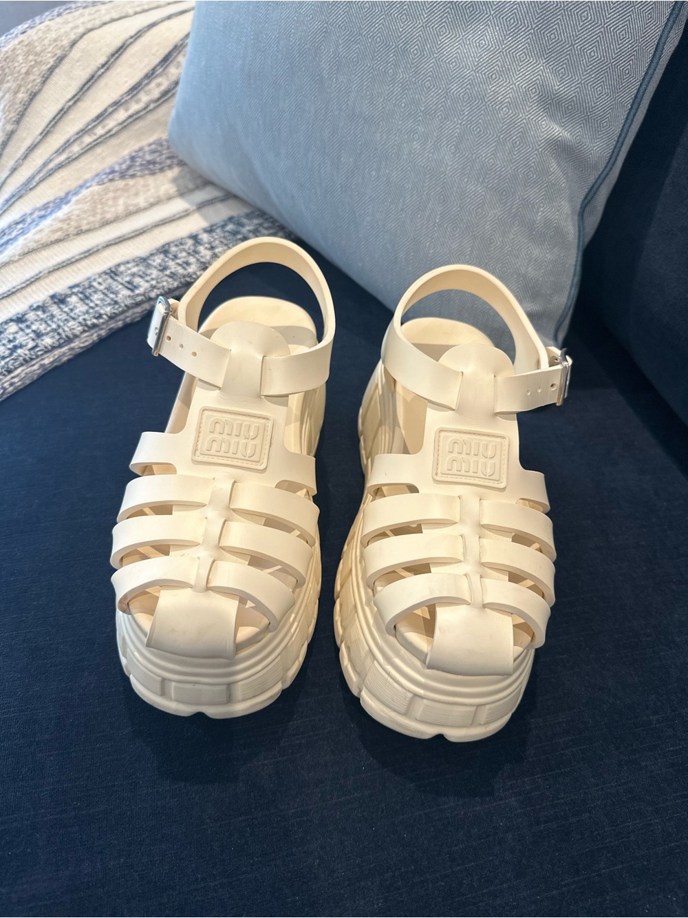 Miu Miu Cream Platform Jelly Sandals for Kids